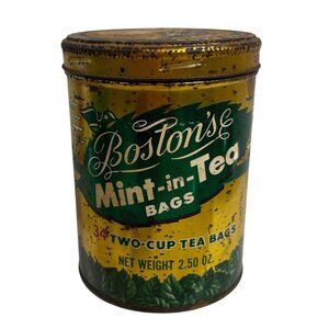 Vintage Bostons Mint In Tea Bags Tin Can 5 x 3.75"